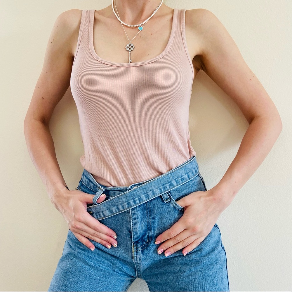 New Splendid 1×1 dust pink Ribbed Tank Top